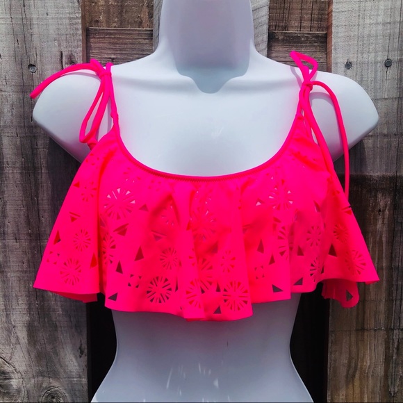 PINK Flounce Bikini Top Size MEDIUM Hot Pink - Picture 2 of 9